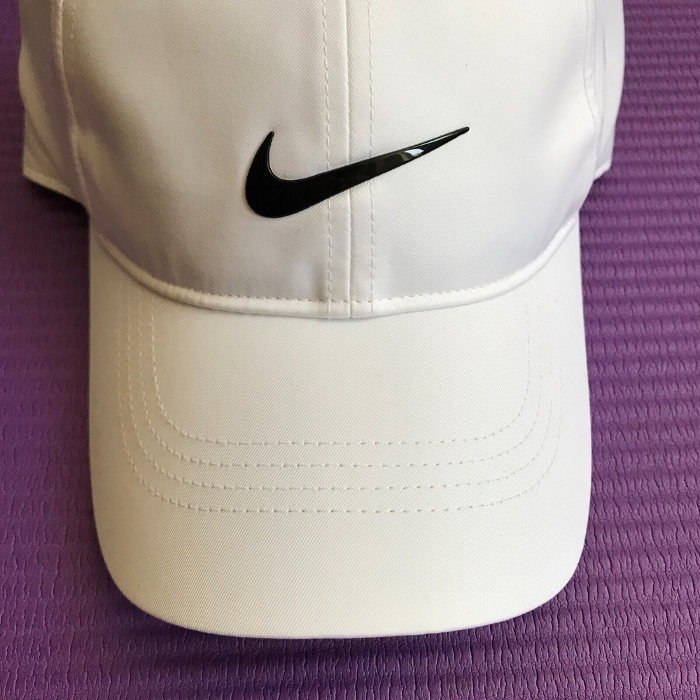 Nike Men's White/Black Logo Adjustable Poly Cap Athletic Hat Streetwear Sporty - Picture 2 of 9